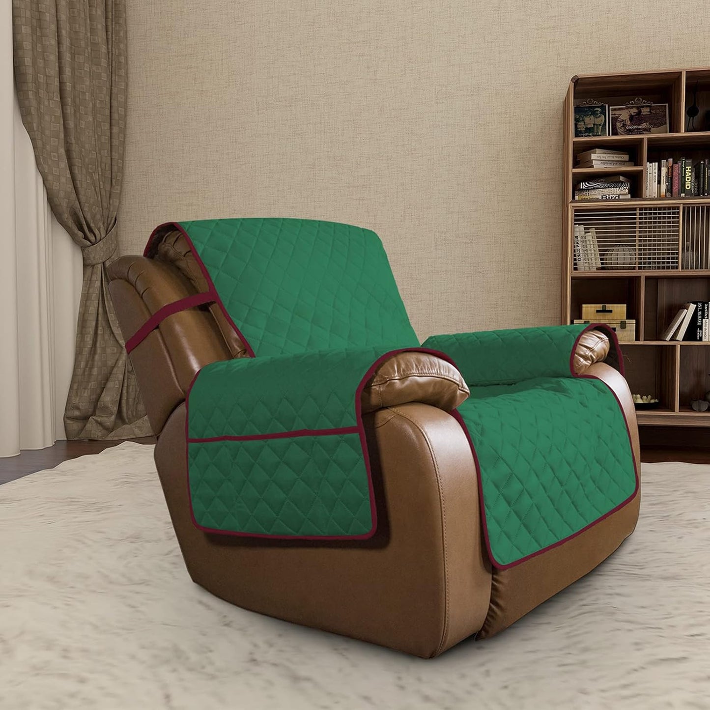 Easy-Going Oversized Recliner Chair Slipcover Reversible Sofa Cover Water Resistant Couch Cover Furniture Protector with Elastic Straps for Pets Dog Cat (Oversized Recliner, Green/Christmas Red)