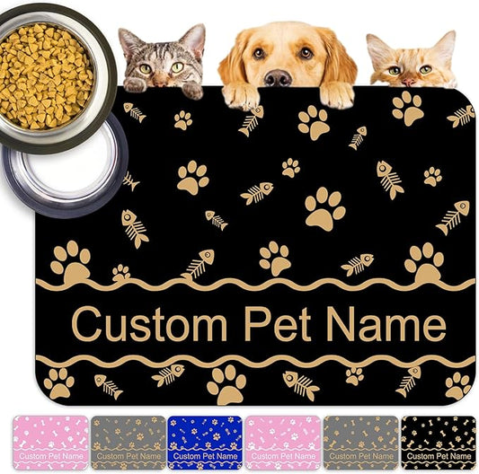 Personalized Dog Food Mats for Floors Custom Pet Placemat Mats for Food and Water Waterproof Customized Pet Food Mat with Name Gifts for Dog & Cat Owners Design 1