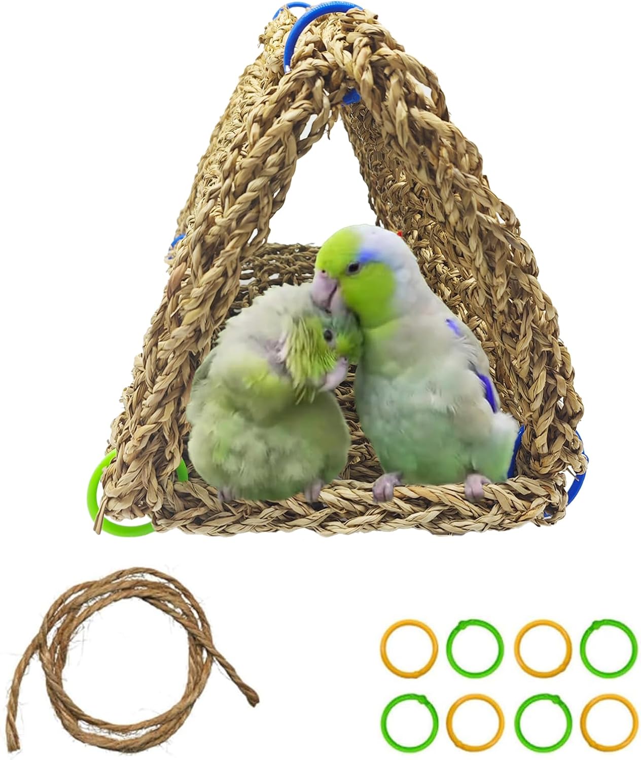 Tfwadmx Large Bird Seagrass Hammock, 3Pcs 7x11.8in Seagrass Mat for Birds, Hanging Parrot Toys, Counre House Hut Hideout for Parakeets, Lovebirds, Budgies, Cockatiels