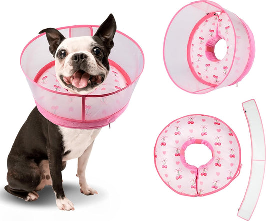 Inflatable Recovery Dog Cone Collar for Large Medium Dogs After Surgery, Soft Dog Donut Collar Adjustable Recovery Bone for Pets, Prevent from Biting & Scratching (Pink, M+)