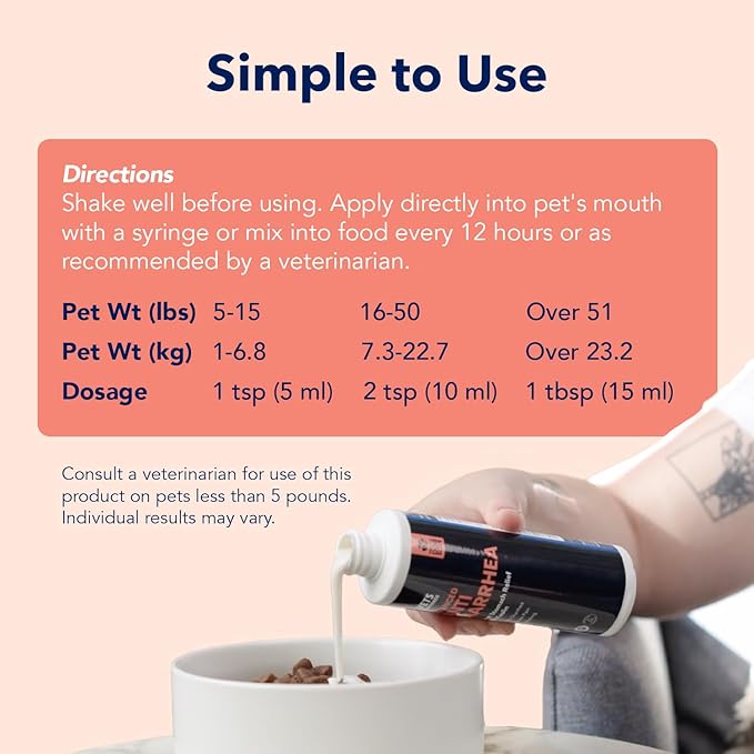 Vets Preferred Anti Diarrhea Liquid for Dogs - Dog Diarrhea Relief with Kaolin (8 oz.) | Once Every 12 Hours for Dog Diarrhea & Dog Gas Relief