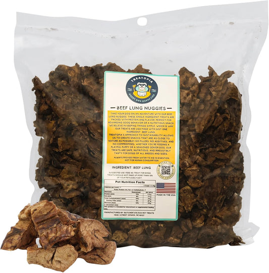 TREATOPIA Beef Lung Nuggies Dog Treats, 2 LB Bag - All-Natural, Sustainable, Healthy, High Protein, Hand-Trimmed, Slow-Roasted, Made in The USA, Nutritious, No Additives, No Fillers