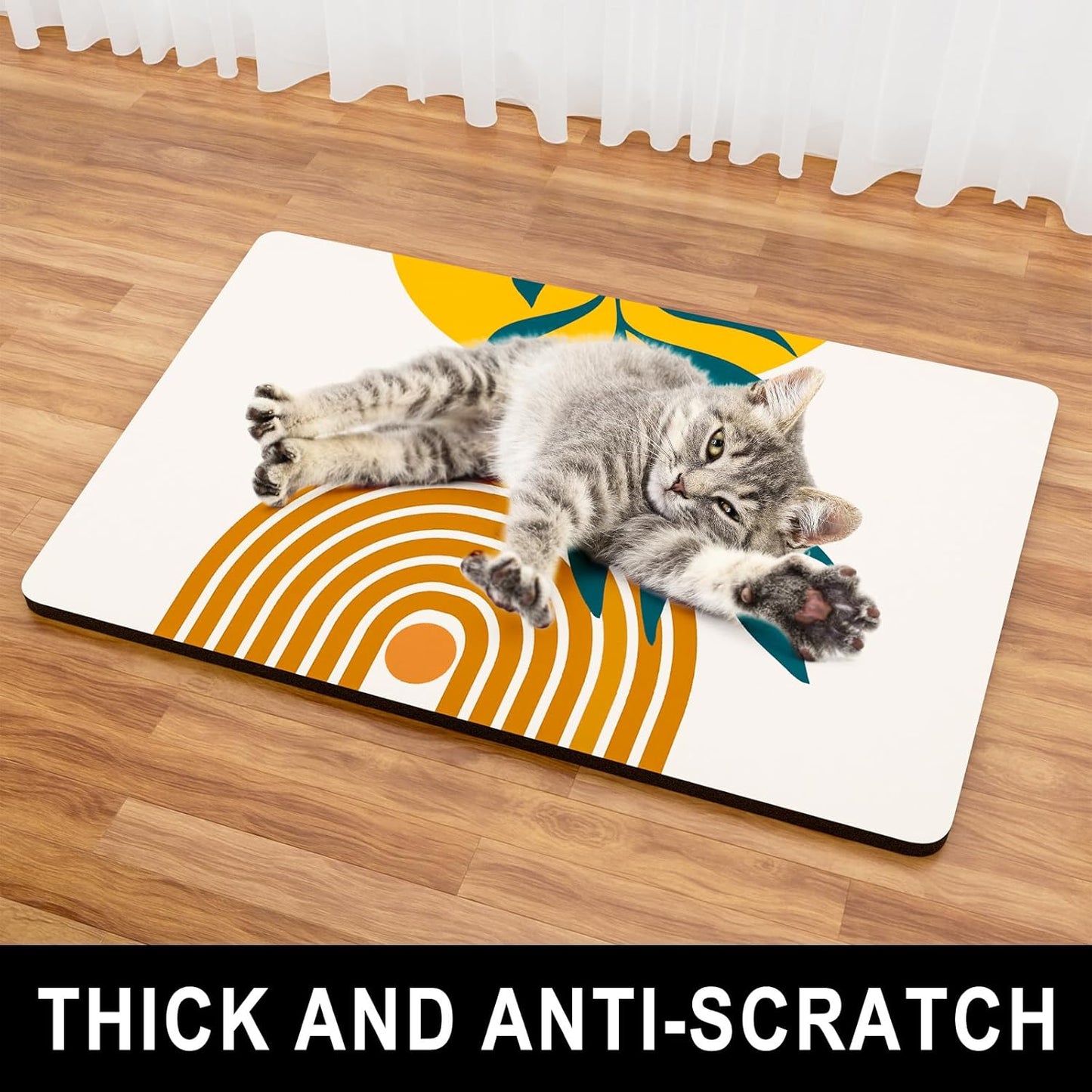 Dog Food Mat, 12" x 19" Absorbent Dog Cat Bowl Mat for Food and Water, Cute Anti-Slip Rubber Pet Feeding Rug Protect Floors, Washable Placemat for Feeding & Watering Supplies, Modern Abstract