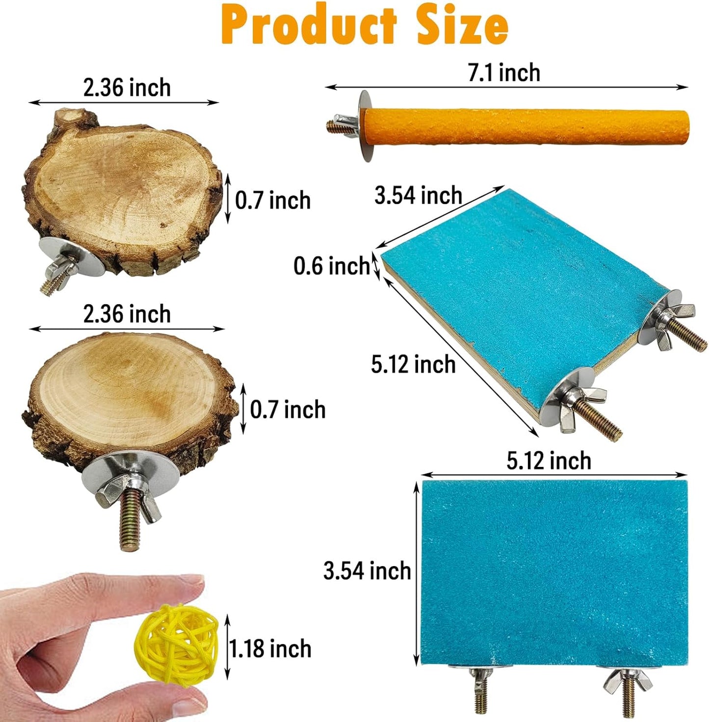 Hamiledyi Bird Perch Stand Wood Parrot Stand Platform Colorful Sand Paw Grinding Stick Rattan Wicker Balls Parakeet Chewing Toys for Cockatiel Conure Budgies Parakeet Lovebird（12Pcs）