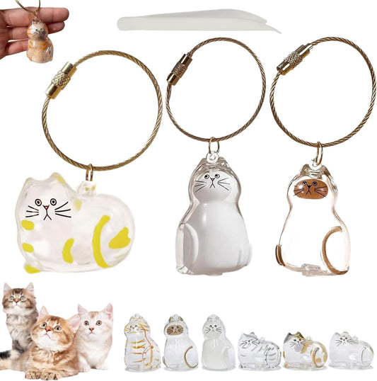 Cat Hair Storage Keychain – Memorial Gift for Pet Lovers, Transparent Cat Hair Storage Bottle Pendant