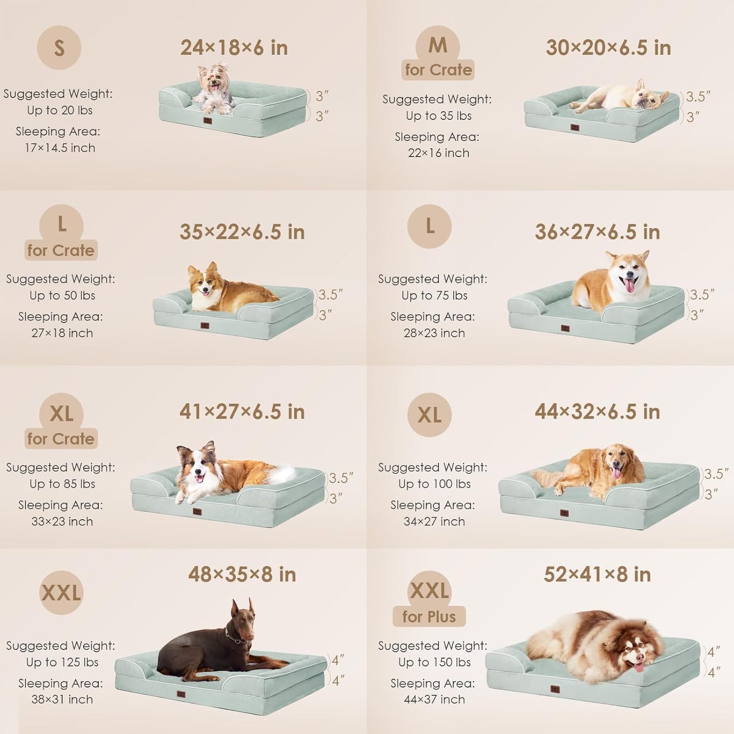 EHEYCIGA Orthopedic Dog Beds for Extra Large Dogs, Waterproof Memory Foam XXL Dog Bed with Sides, Non-Slip Bottom and Egg-Crate Foam Big Pet Couch Bed with Washable Removable Cover, Sage Green