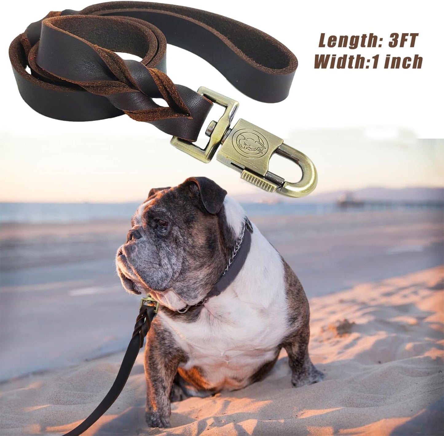 LWBMG Leather Dog Leash 3 ft Upgrade Braided Thick Genuine Leather Dog Leash with Lock Head Hook Short Heavy Duty Pet Training Lead for Medium Large Dogs