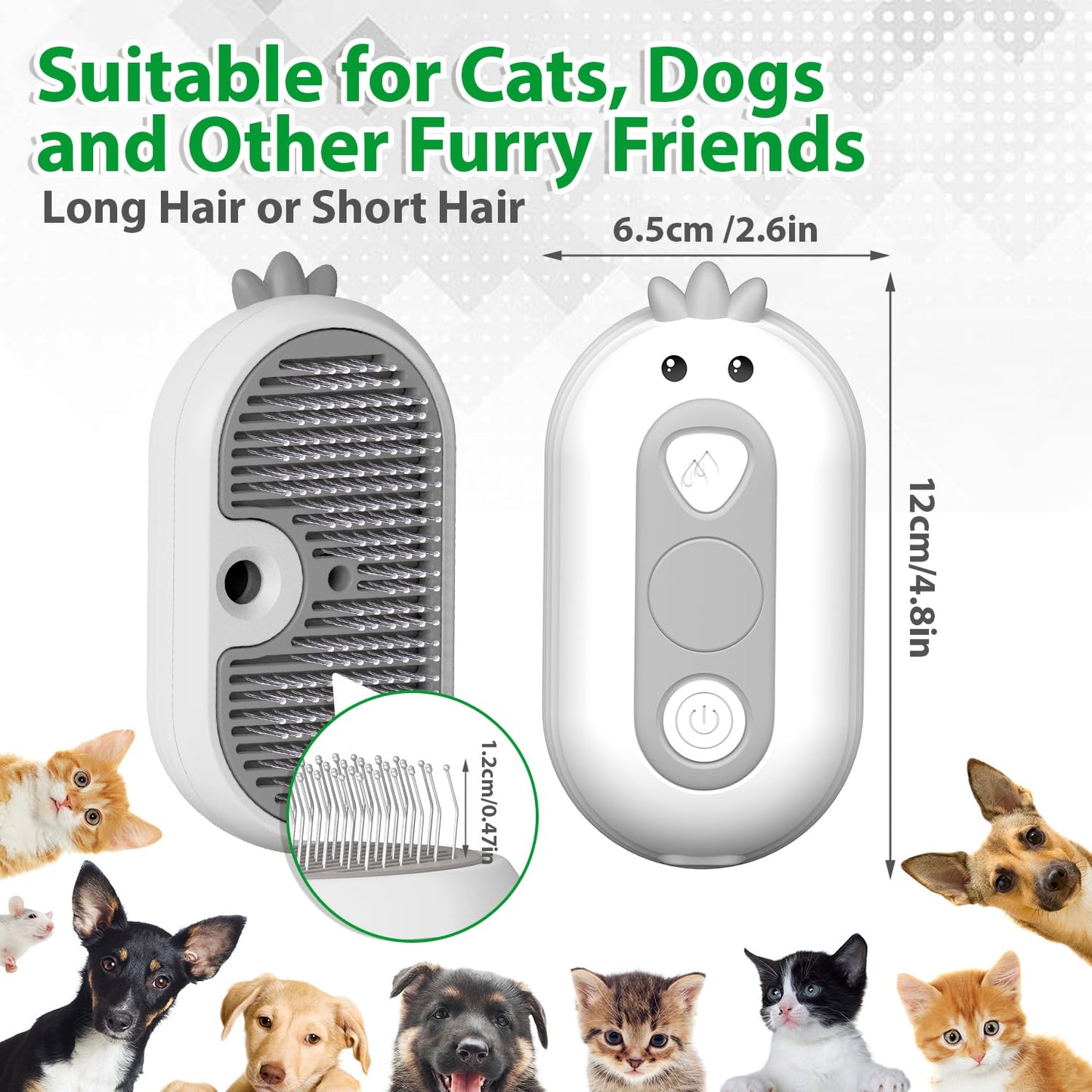 Cat Steam Brush with Release Button, 3 in 1 Rechargeable Pet Spray Water Comb for Long & Short Hair Removal, Self Cleaning Slicker Vapor Brush for Indoor Cats Dogs Rabbits Shedding Grooming