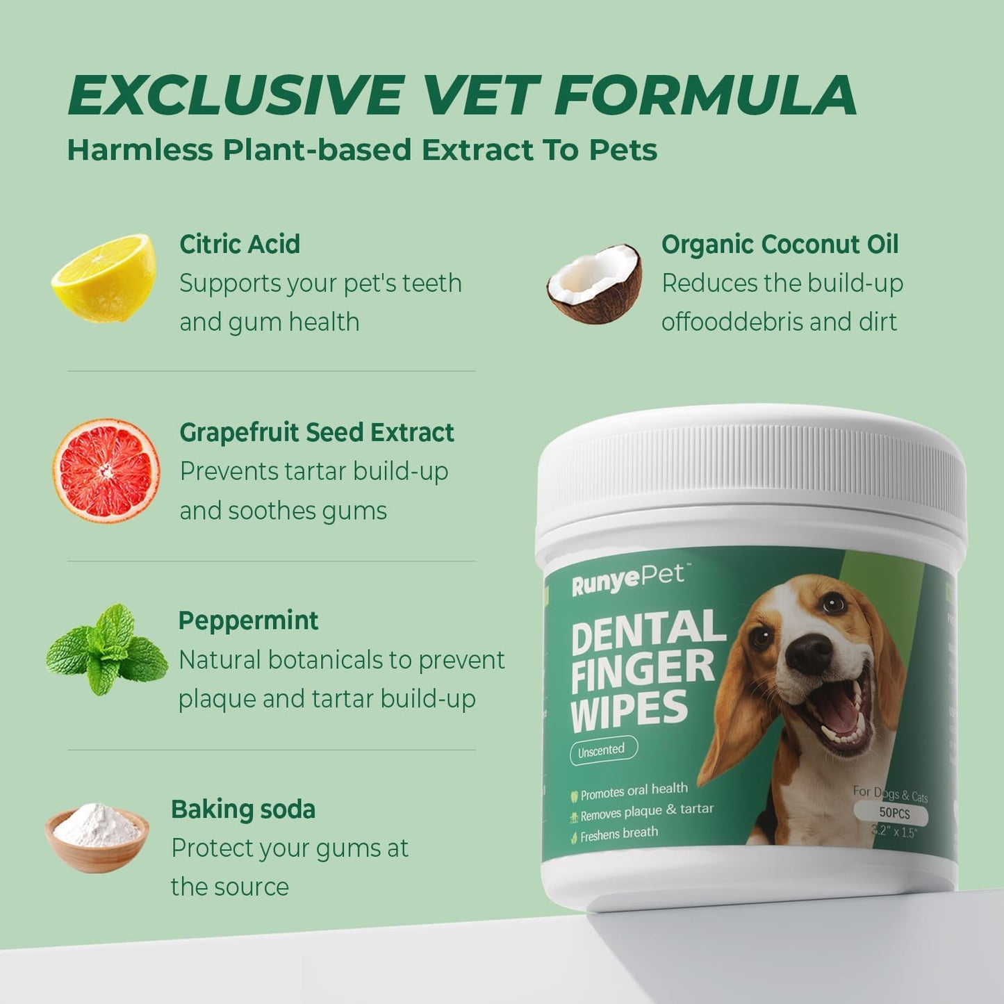 Pet Dental Finger Wipes for Dog & Cats, Remove Bad Breath by Removing Plaque and Tartar Buildup No-Rinse Dog Finger Toothbrush, Disposable Gentle Cleaning & Gum Care Pet Wipes, 100 Counts