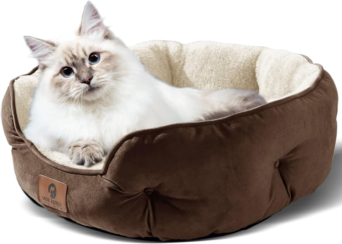 Asvin Small Dog Bed for Small Dogs, Cat Beds for Indoor Cats, Pet Bed for Puppy and Kitty, Extra Soft & Machine Washable with Anti-Slip & Water-Resistant Oxford Bottom, Brown, 20 inches