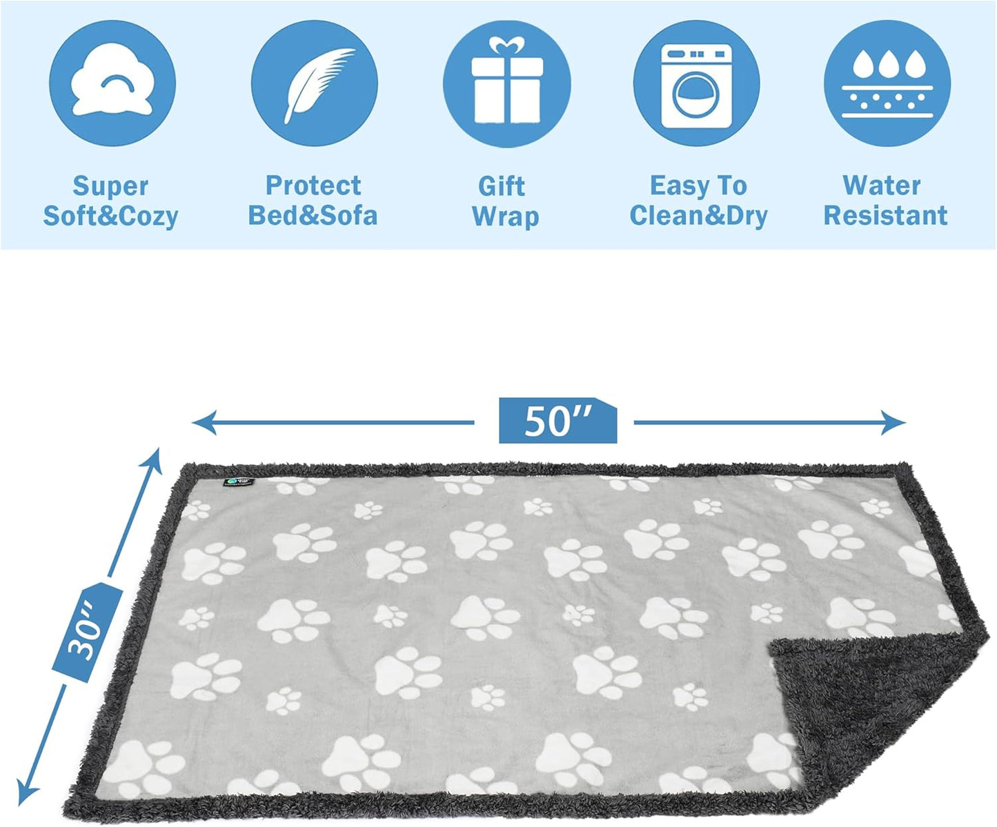 Kritter Planet Waterproof Dog Blanket, Reversible Water Proof Pet Blanket for Couch, Bed & Car, Washable Couch Covers for Medium Dogs - Protects Furniture from Fur, Dirt, and Accidents