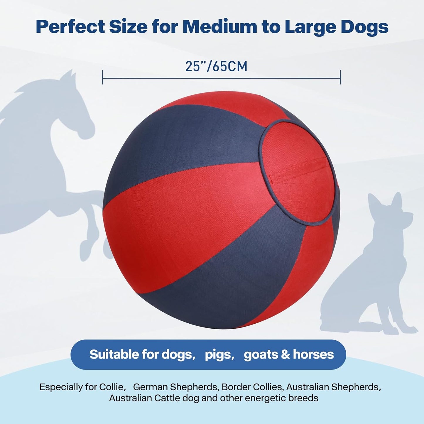 Pet Prime 25" Herding Ball for Dogs, Herding Dog Toys with Hand Pump for Australian Shepherd,Toys for Play and Exercise,Large Dog Ball for Cattle Collie Dogs Horse with Cover