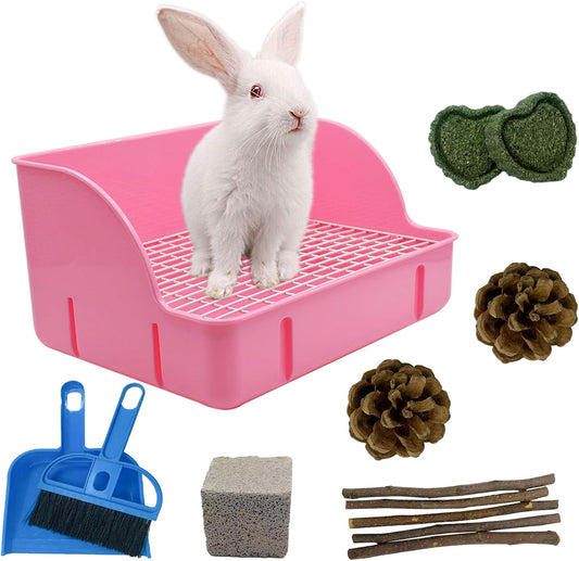 12Pcs Rabbit Litter Box for Cage, Bunny Potty Trainer Corner Guinea Pig Plastic Square Grate Toilet Pet Bedding Litter Box for Small Animal Ferret Hamster Hedgehog (Pink)