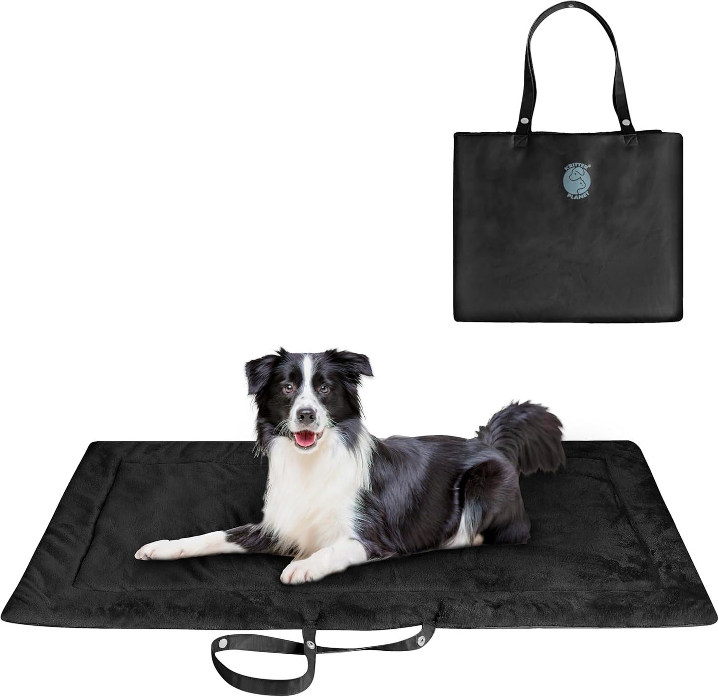 Catalonia Classic Waterproof Dog Mat, Portable Reversible Pet Travel Mat, Pet Cushion Pad with Handle for Small Medium Dogs Cats, Indoor or Outdoor, 50x27.5 inch, Black