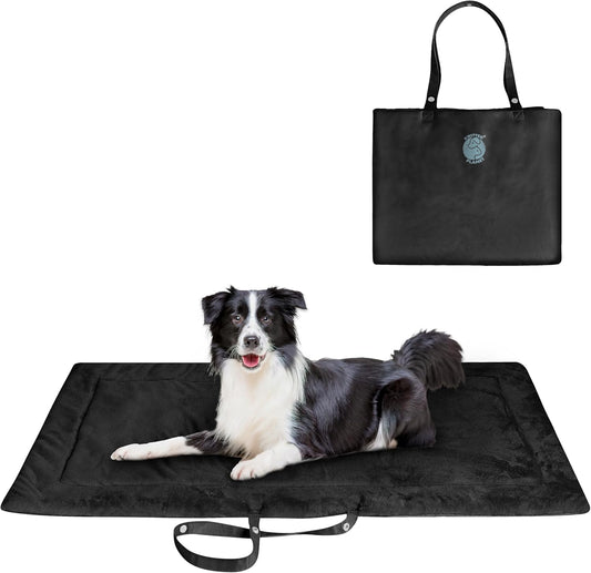 Catalonia Classic Waterproof Dog Mat, Portable Reversible Pet Travel Mat, Pet Cushion Pad with Handle for Small Medium Dogs Cats, Indoor or Outdoor, 50x27.5 inch, Black