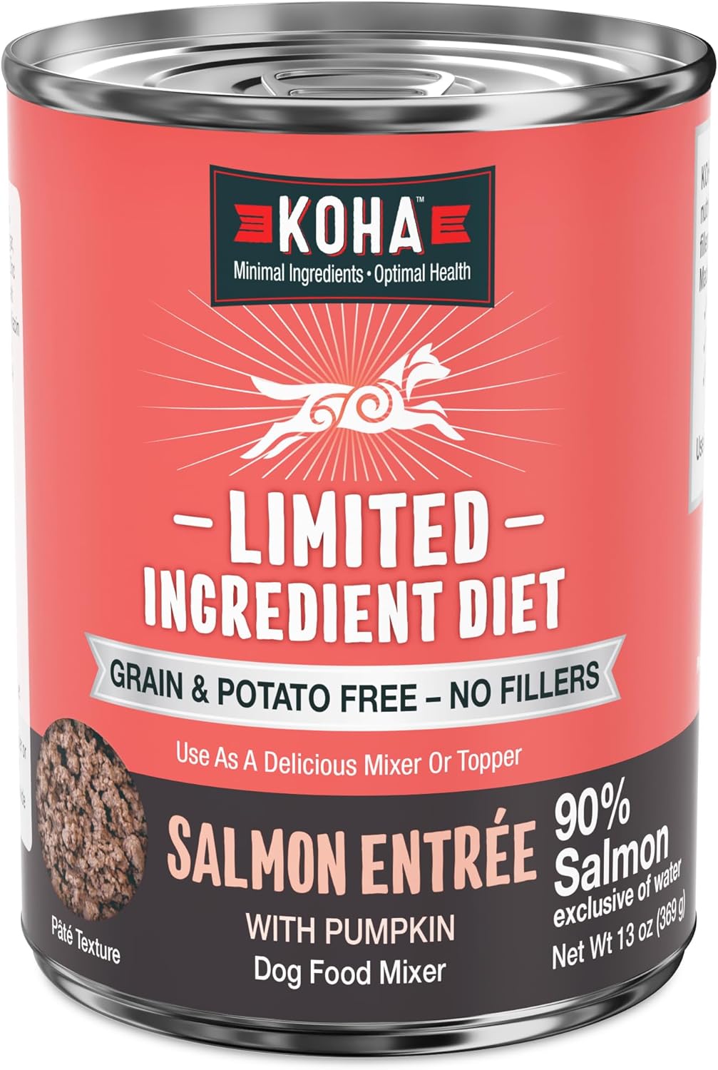 KOHA Limited Ingredient Diet Salmon Entrée for Dogs - Dog Food Toppers for Picky Eaters - Sensitive Stomach Canned Dog Food - Pate Dog - 13 oz Pack of 12