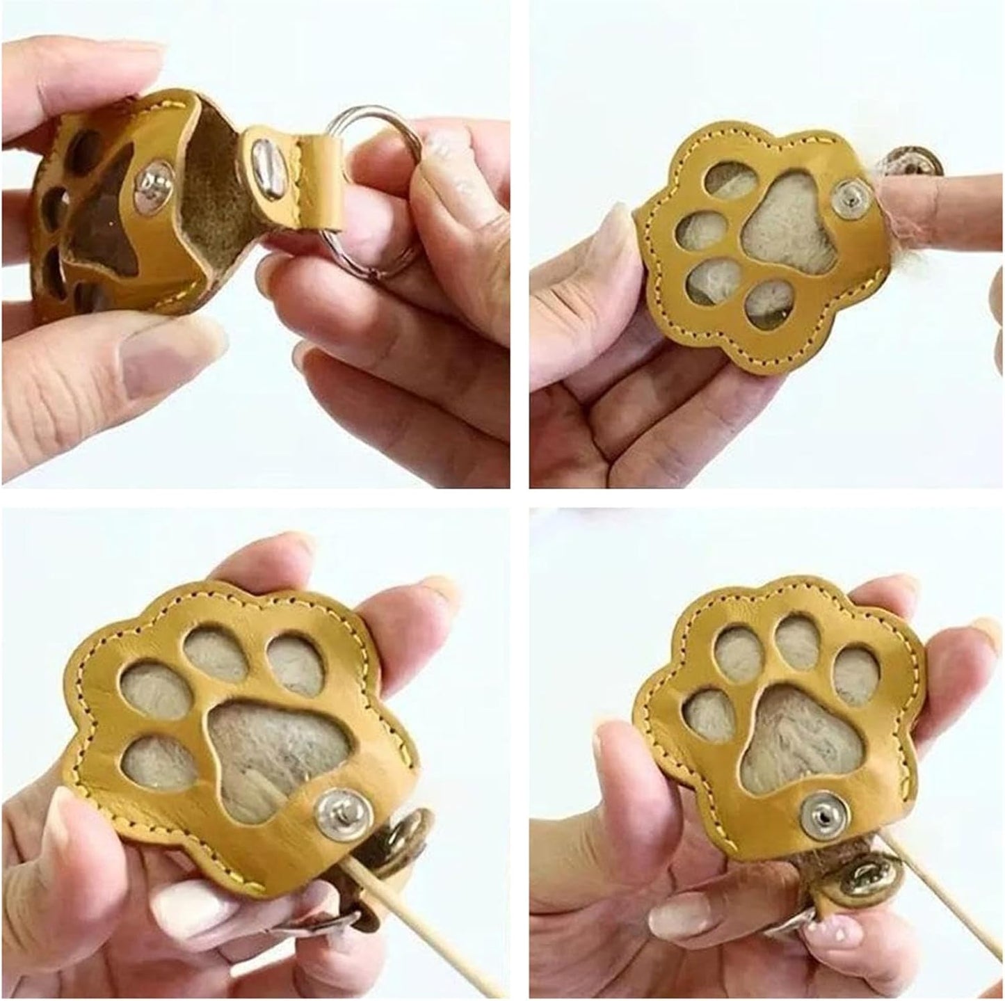 Cat & Dog Hair Keychain - Paw Shaped Leather Memorial Keepsake for Dog Cat Fur Storage, Pet Fur Keepsake Collector with Refillable Capsule (5PCS)
