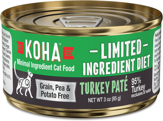KOHA Limited Ingredient Diet Turkey Pate for Cats - Single Meat Wet Cat Food for Sensitive Stomachs - Pate Cat Food with No Fillers - 3oz Pack of 24