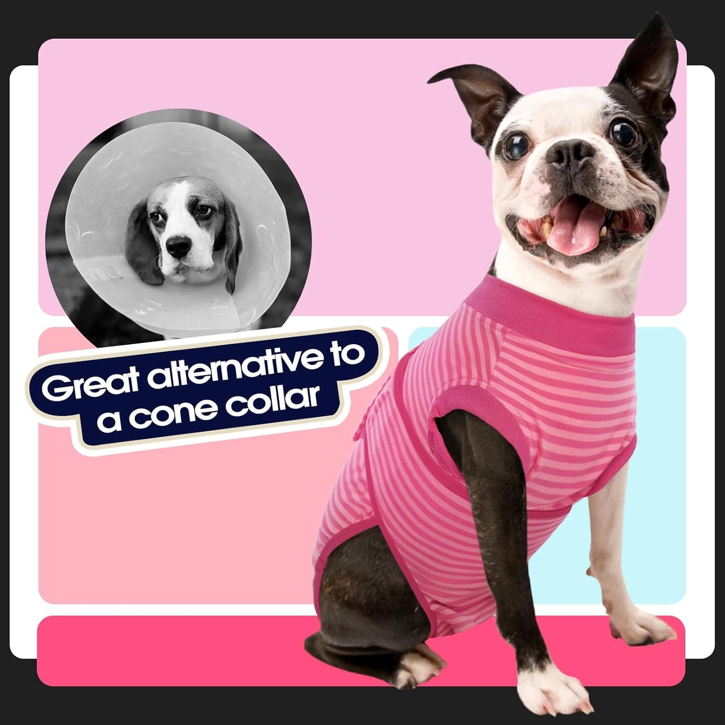 FUAMEY Recovery Suit for Dogs After Surgery,Soft Breathable Dog Bodysuit E-Collar & Cone Alternative Surgical Suit,Male Female Dog Neuter Spay Suits Anti Licking Wounds Onesie Rose Stripes S