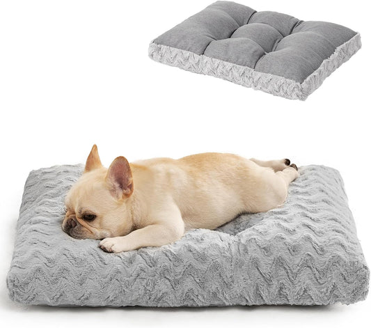 EHEYCIGA Reversible Dog Crate Bed Washable, Comfort Fluffy Plush Dog Kennel Pad Medium Size Dogs and Cats, Deluxe Machine Washable Pet Sleeping Mats, 29" x 21"x 3", Grey