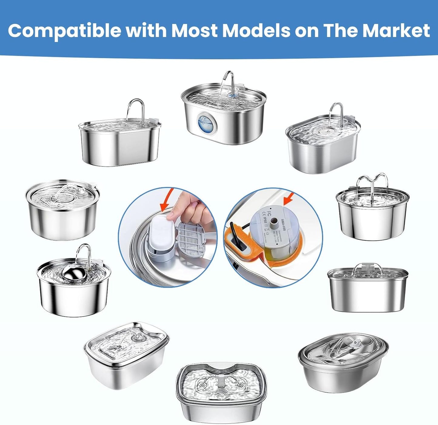 Tomxcute Cat Water Fountain, 3.2L/108oz Automatic Stainless Steel Pet Fountain Dog Water Dispenser, Ultra-Quiet Pump and 3 Replacement Filters & for Cats, Dogs, Multiple Pets