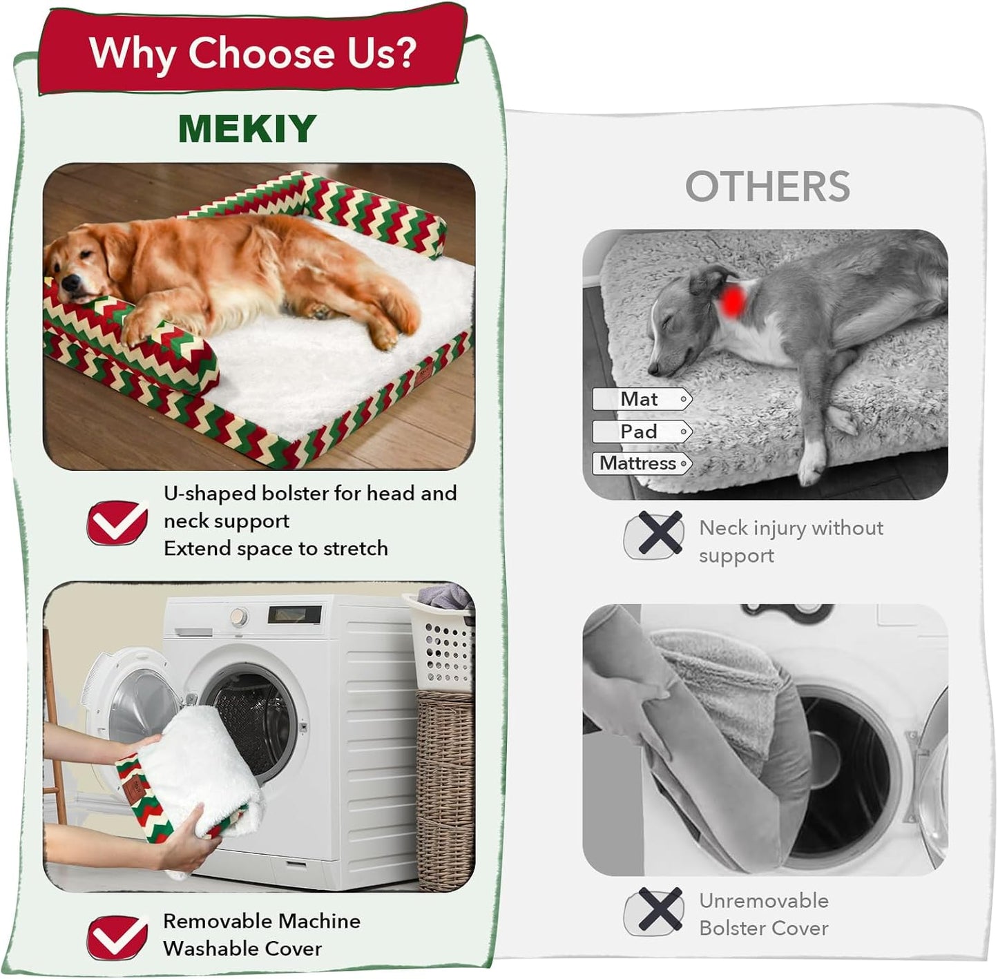 Christmas Dog Bed Large Sized Dogs-Orthopedic Waterproof Dog Beds,Comfort Pets Couch Sofa with Washable Removable Cover,Christmas Holiday Themed Pet Bed for Large Cat Dogs