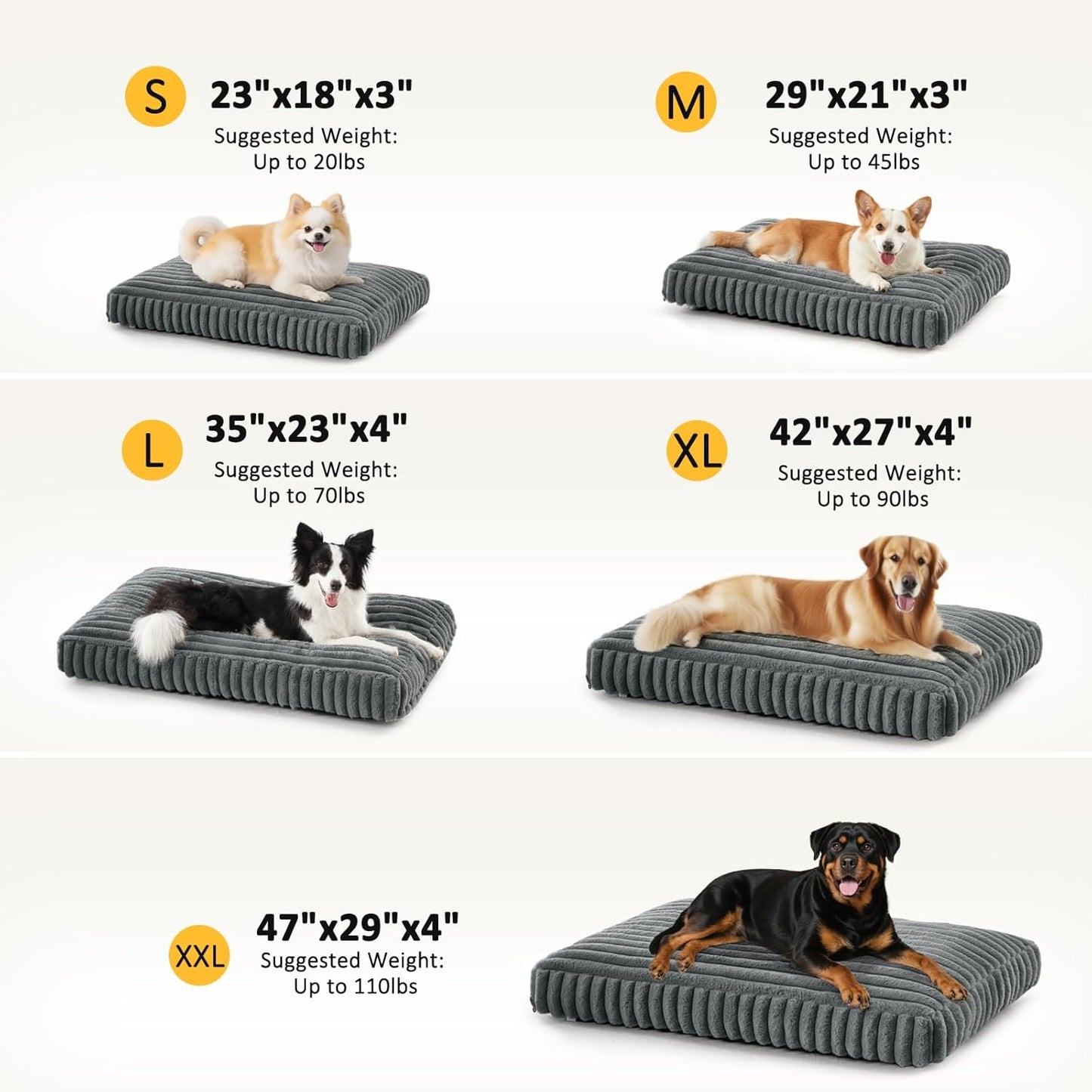 Dog Bed Medium Size Dog, Flat Pet Beds with Removable Washable Cover, Pet Mat Cute Crate Bed Thick Shredded Chopped Crate Foam & Anti Slip Bottom for Indoor, 29"x21"x3" Grey