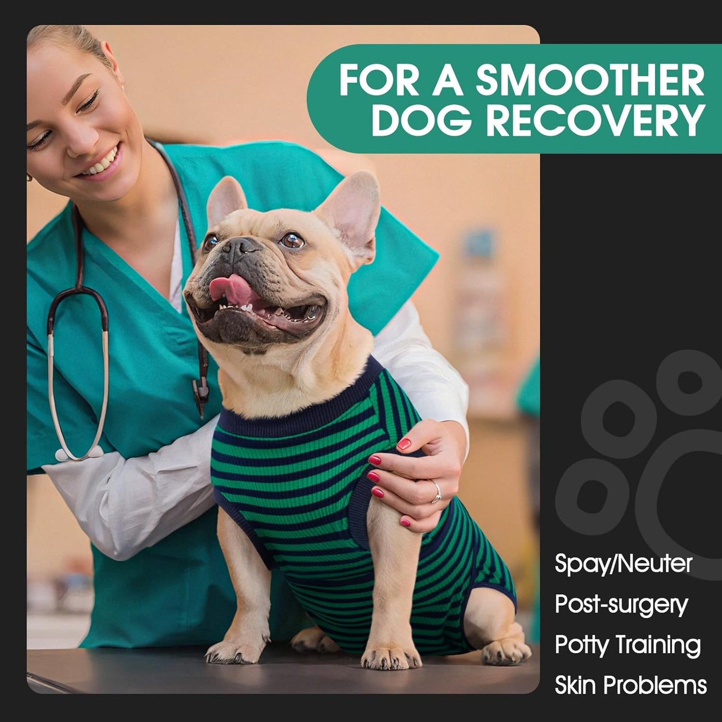 FUAMEY Recovery Suit for Dogs After Surgery,Soft Breathable Dog Bodysuit E-Collar & Cone Alternative Surgical Suit,Male Female Dog Neuter Spay Suits Anti Licking Wounds Onesie Green Black Stripes XXL