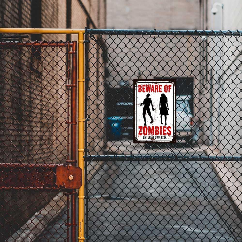 Beware of Zombie Sign Funny Halloween Party Decor Horror Themed for Outdoor Decoration 8 x 12 inch