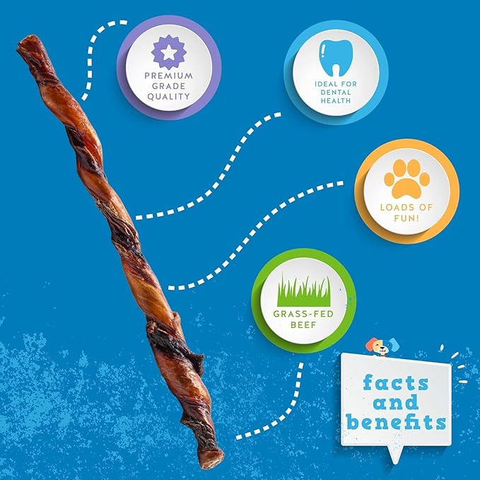 Jack&Pup 12" Bully Twists | Odor Free Bully Sticks for Dogs | Single Ingredient Dog Chew Sticks for Light Chewers | All Dog Breeds (15 Ct)