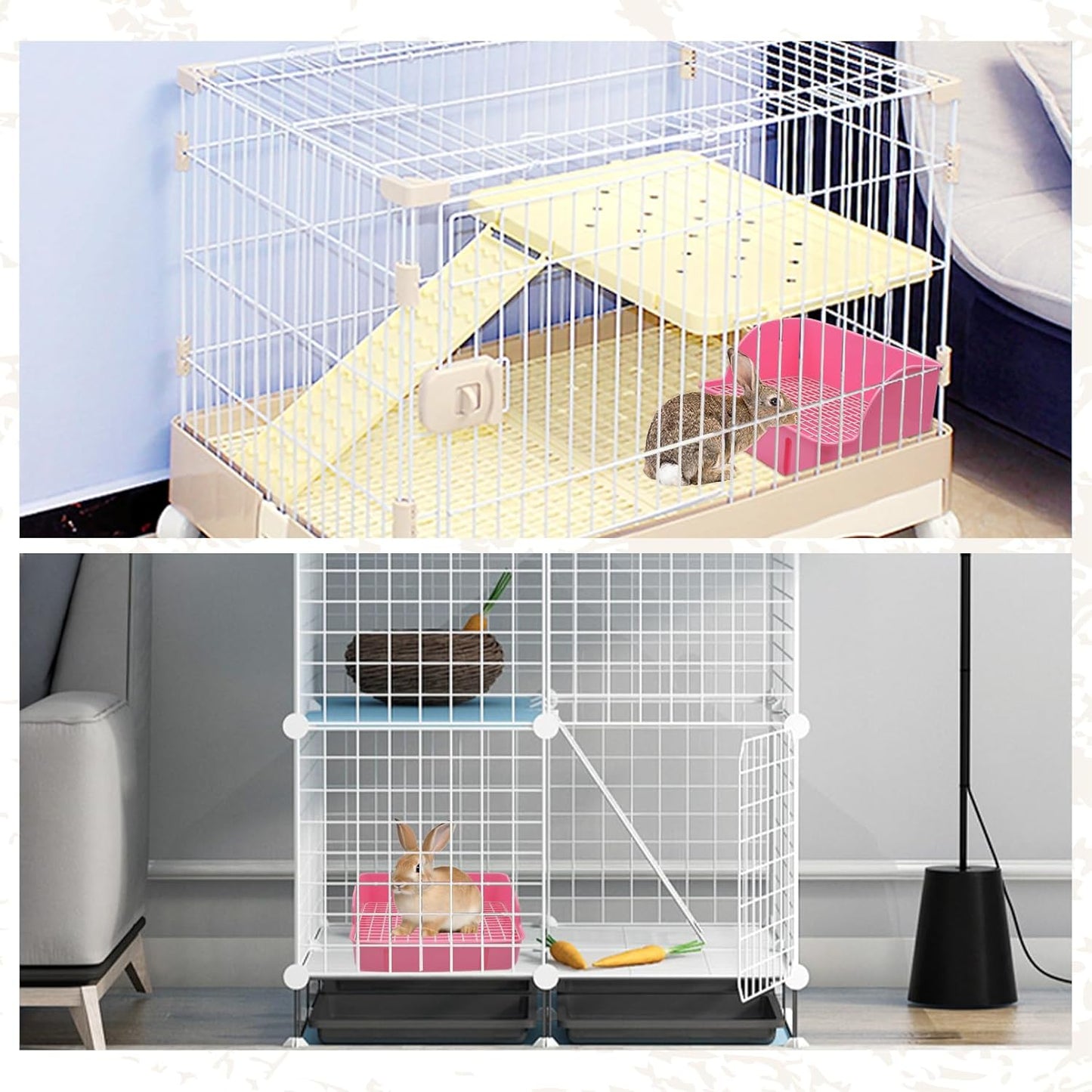 12Pcs Rabbit Litter Box for Cage, Bunny Potty Trainer Corner Guinea Pig Plastic Square Grate Toilet Pet Bedding Litter Box for Small Animal Ferret Hamster Hedgehog (Pink)