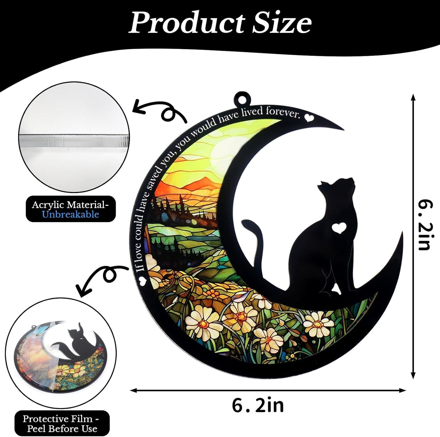 Pet Memorial Suncatcher, Loss of Cat & Dog Sympathy Gifts, Hanging Stained Acrylic Light Catcher, Cat & Dog Memorial Ornament for Pet Lovers, Sunrise Pattern