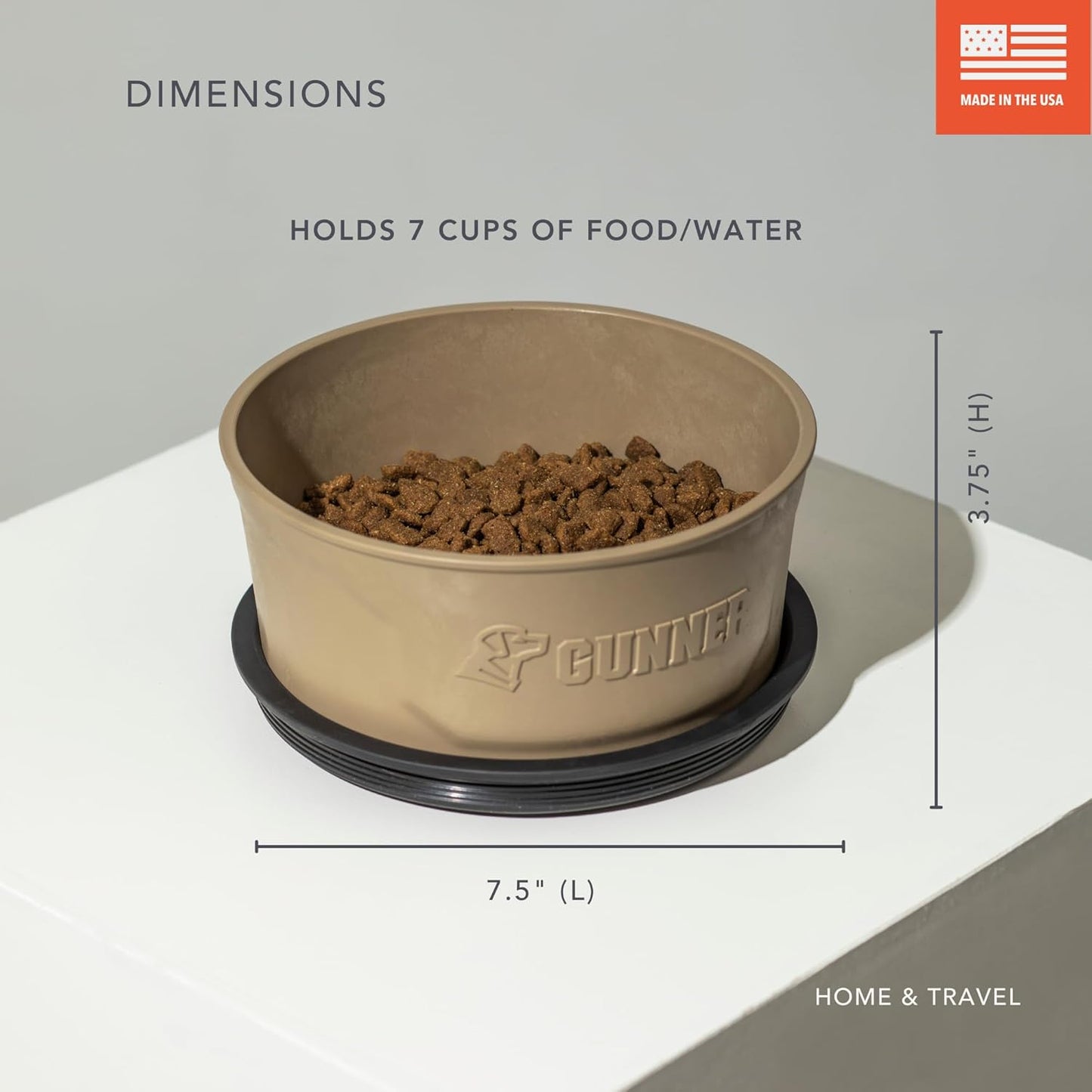 GUNNER Dog Bowl with Spill-Proof Travel Lid- K9 Companion Food & Water Bowl, Lightweight Rust-Proof & Shock Resistant Stackable, Leak Resistant Nesting Lid, (Tan)