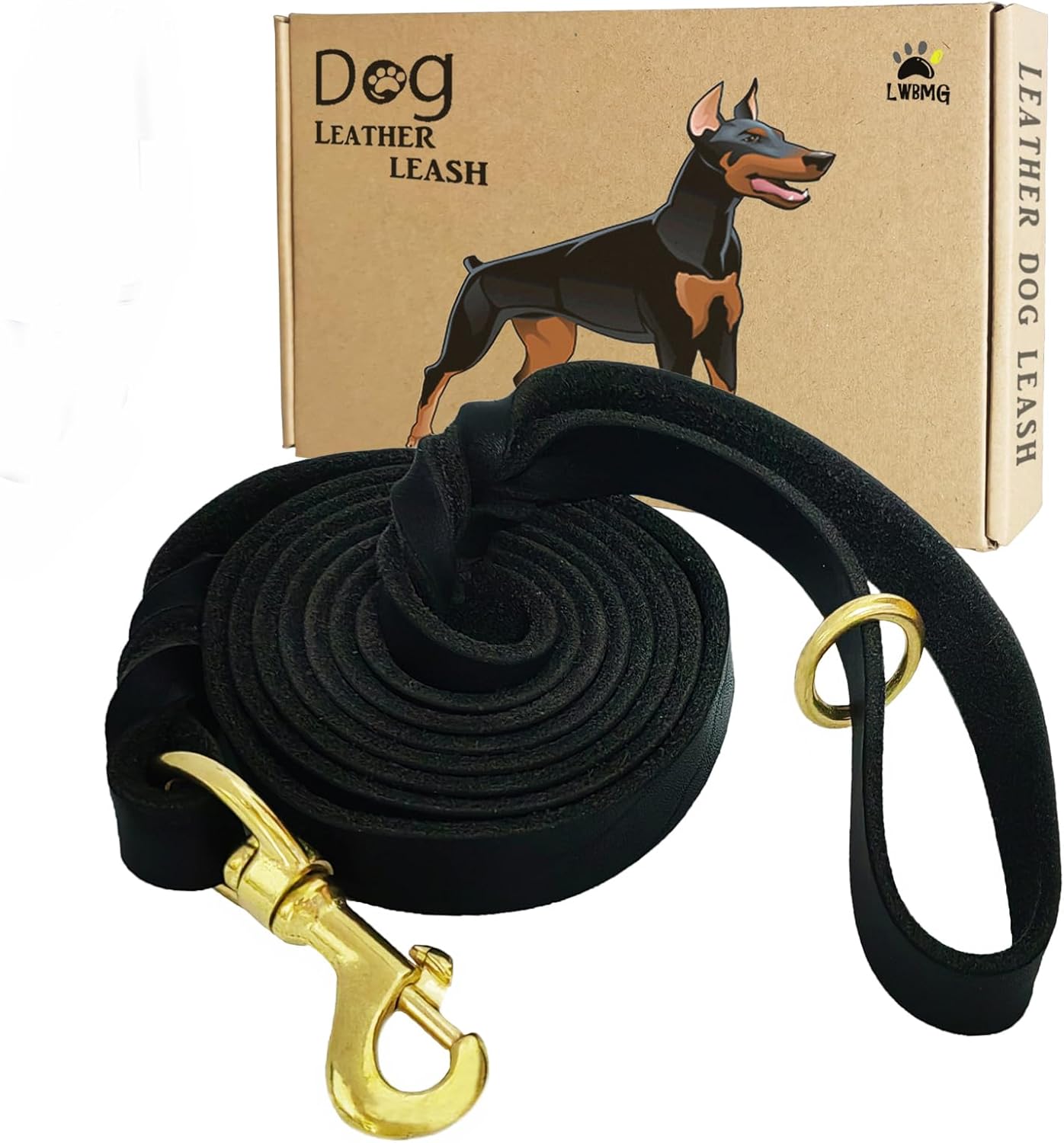 LWBMG Leather Dog Leash 8ftx1/2 inch, Heavy Duty Dog Leashes, Strong and Sturdy Handmade Pet Leashes, Soft and Comfortable Leather Leash for Medium Large Dogs Training and Walking Black