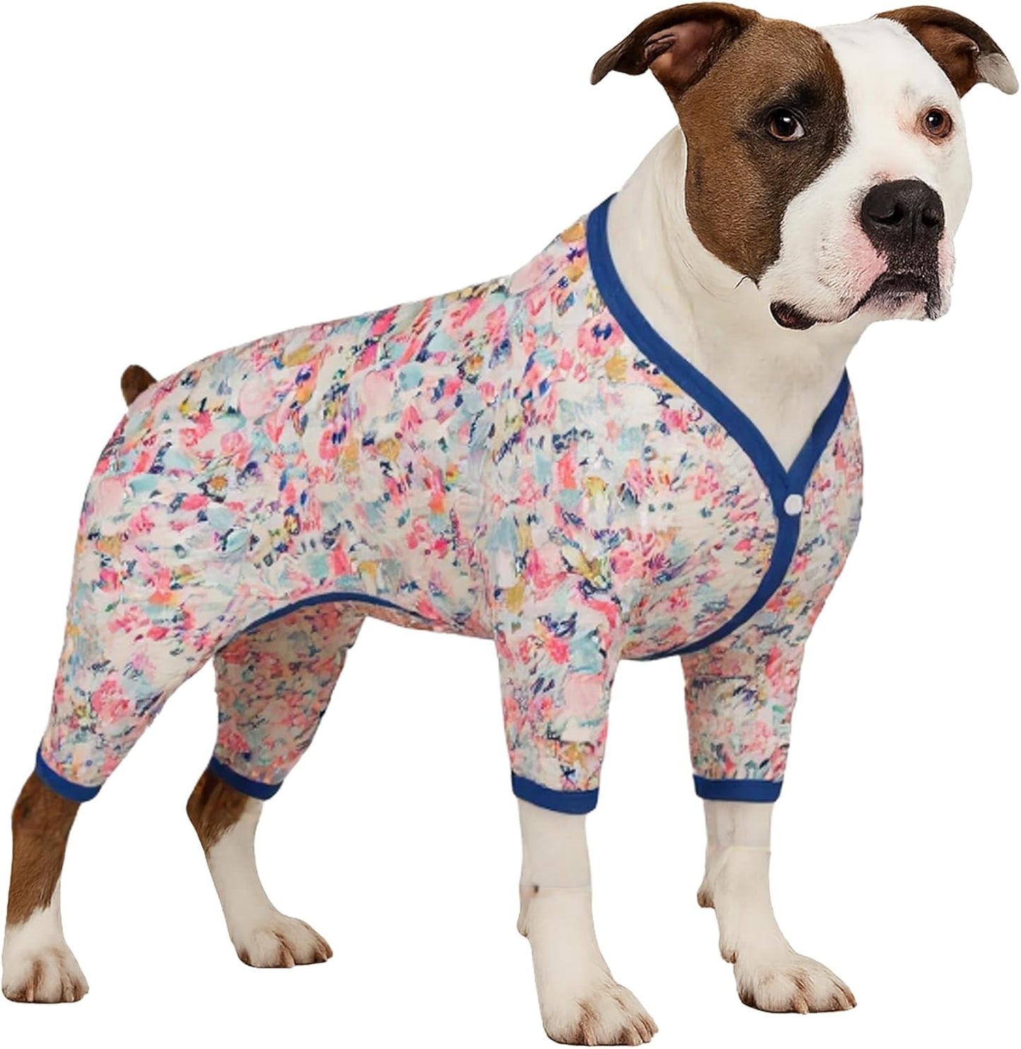 LovinPet Large Dog Pajamas - Anxiety Calming Dog Shirt, Lightweight Fabric, Adorable Spring Flowers Print, Pjs for Large Dogs, Pajamas for Pitbulls, Pitbull Clothes, Pink L