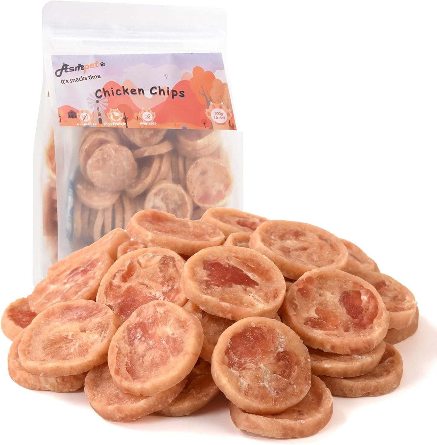 ASMPET Dog Treats, Chicken Chips Grain Free Chewy Dog Snacks for Training Rewards