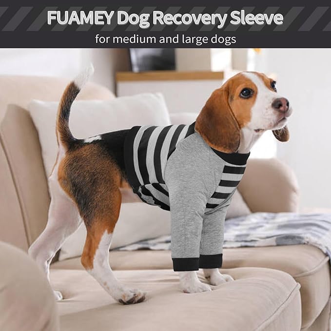 FUAMEY Dog Recovery Sleeve with Elbow Protector,Dogs Shirt Stop Licking Joints,Pet Long Sleeve Suit Protecting Dog's Front Leg Arm Wounds Cover Skin Conditions Black Stripes L