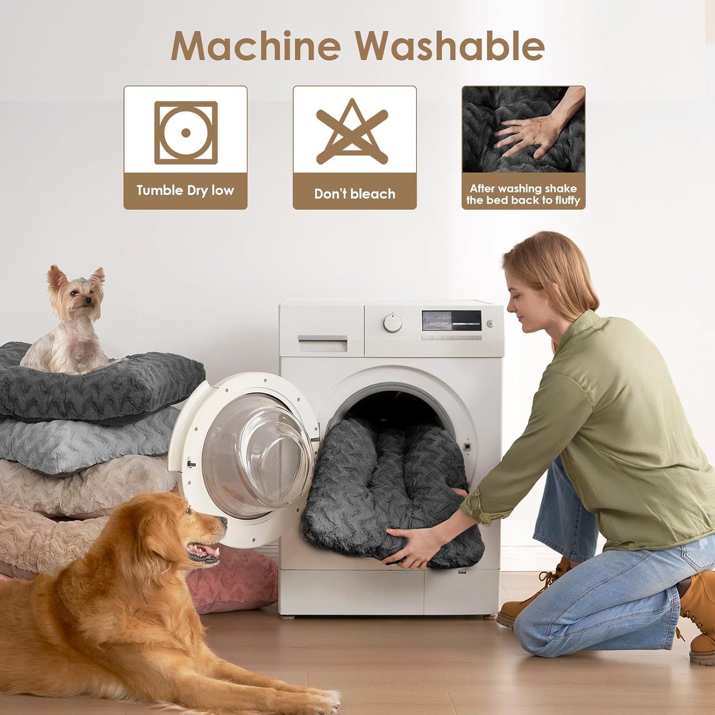 EHEYCIGA Reversible Dog Crate Bed Washable, Comfort Fluffy Plush Dog Kennel Pad for Extra Large Dogs, Deluxe Machine Washable XL Pet Sleeping Mats, 41" x 27"x 4", Charcoal