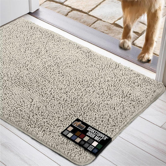 GORILLA GRIP Dog Doormat, Absorbent Doormats for Muddy Dogs Paws, 48x30 Machine Washable Soakstopper Rugs, Cleaner Floors, US Designed Pet Bed Door Mat, Indoor Entrance Pets Rug, Cream