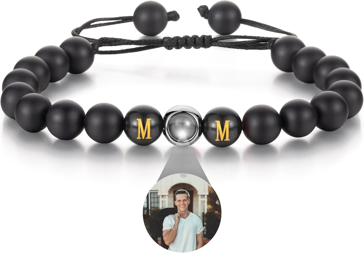 EMIRISTIC Custom Photo Bracelet - Personalized Picture Natural Stone Cuban Chain Bracelet - Any Special Day Gifts