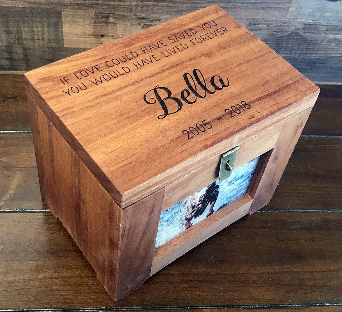 Pet Memory Urn Box with Name, Quote, or Poem - Premium Wood Custom Memorial Dog Keepsake