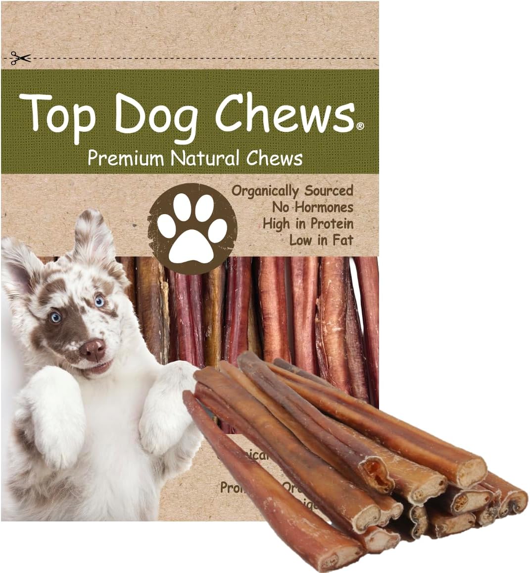 Top Dog Chews - 12 Inch Bully Sticks, 100% Natural Beef, Free Range, Grass Fed, High Protein, Supports Dental Health & Easily Digestible, Thick Dog Treat, 20 Pack