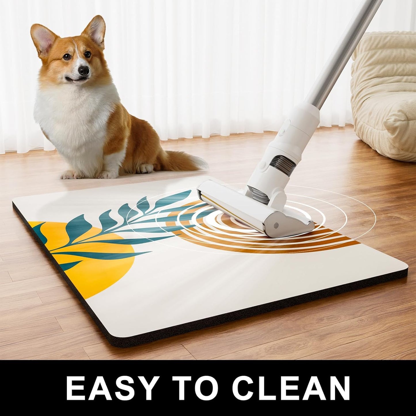 Dog Food Mat, 12" x 19" Absorbent Dog Cat Bowl Mat for Food and Water, Cute Anti-Slip Rubber Pet Feeding Rug Protect Floors, Washable Placemat for Feeding & Watering Supplies, Modern Abstract