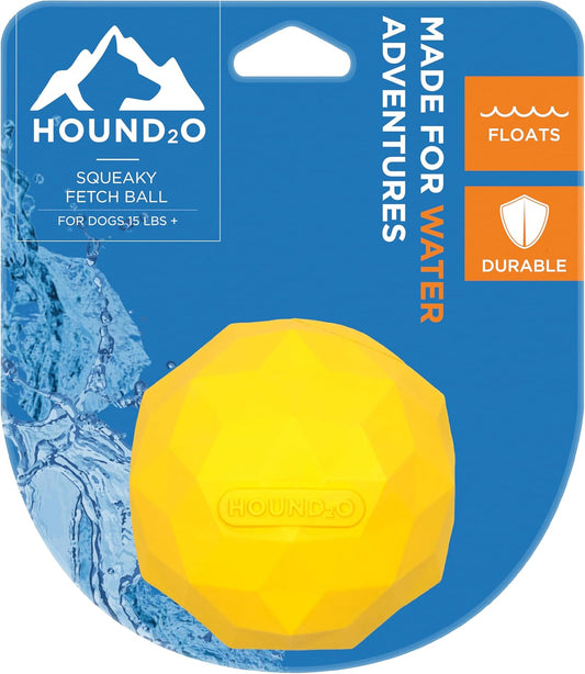 Hound2O Dog Toys | Squeaky Fetch Ball for Dogs | Yellow Floating Outdoor Toy - Easy to Clean and Made from Non Toxic Materials