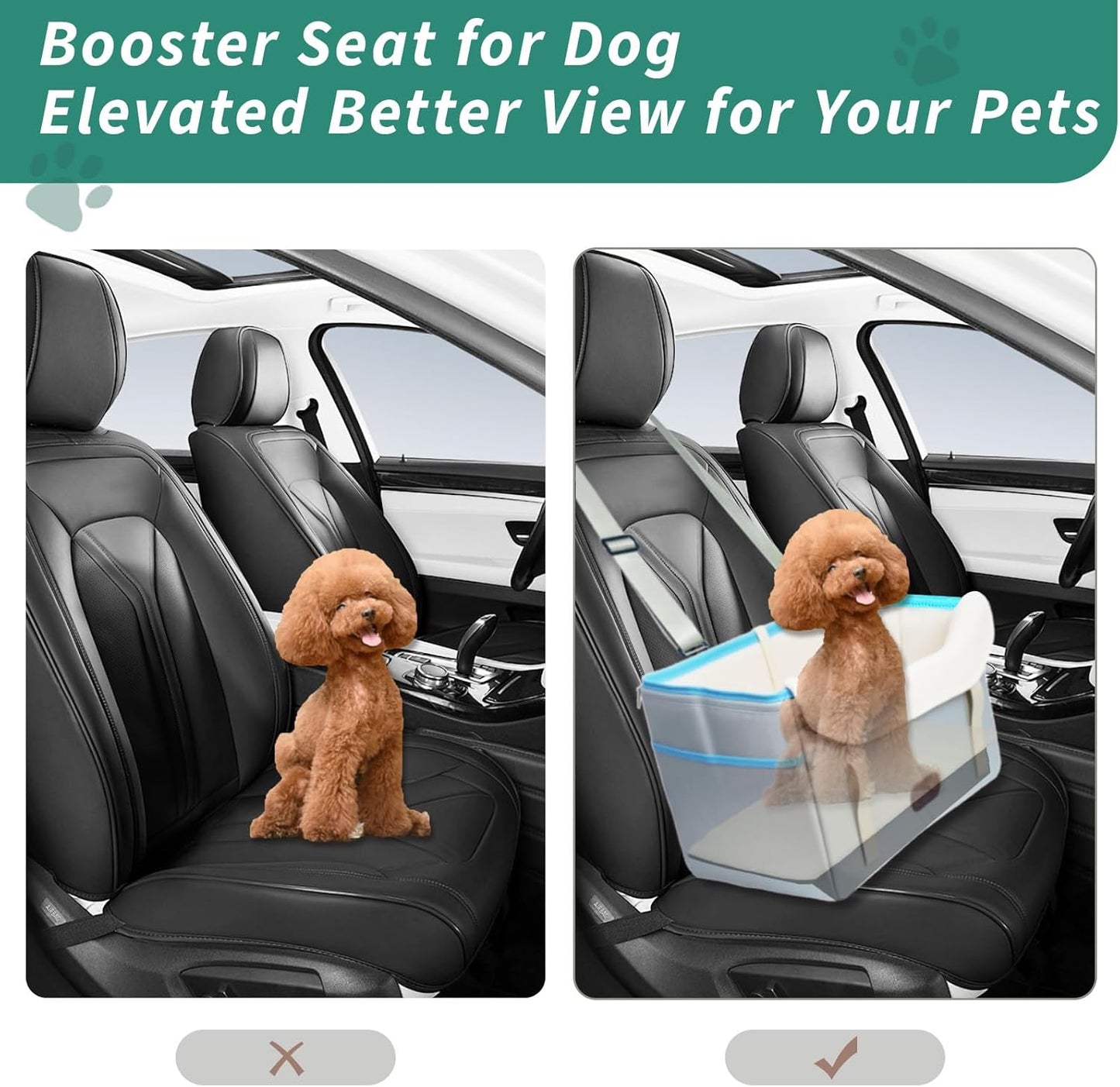 Dog Car Seat for Small Dogs, Fuzzy Dog Car Seat Stable, Waterproof, Foldable with Clip-On Safety Leash, Pet Booster Seat Suitable for Front and Rear Seats (Light Gray1-25lbs)