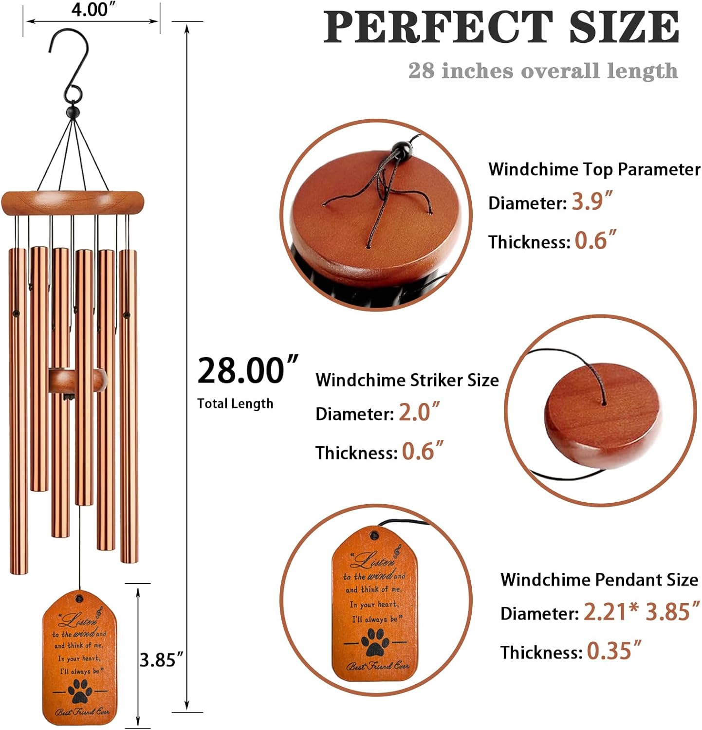 Pet Memorial Wind Chime, 28" Golden Tombstone Dog Sympathy Windchime, Pet Memorial Gifts for Loss of Dog, Pet Loss Gifts, Dog Remembrance Passing Away Gift