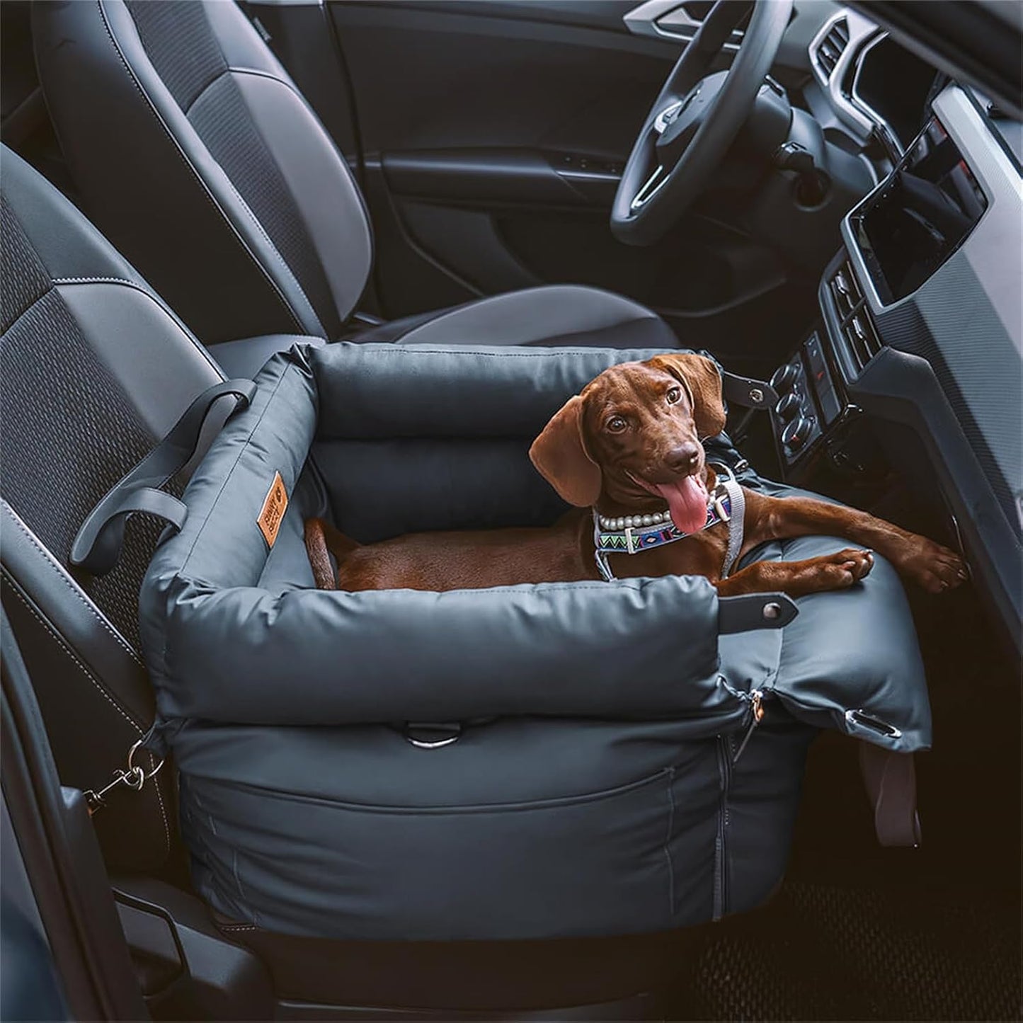FUNNYFUZZY Dog Car Seat for Medium Sized Dogs, Waterproof 3 in 1 Soft Leather Dog Car Bed for Travel and Home,Portable and Safety,Fits Pets Up to 35 lbs(Blue)