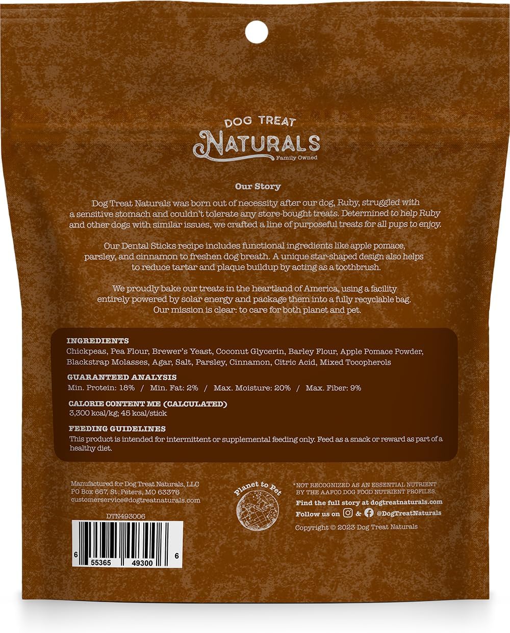 Dog Treat Naturals Dental Chew Sticks | Helps Clean Teeth and Easy to Digest Dog Treats | Dog Breath Freshener | Made with Chickpea & Cinnamon| Made in USA (20 Sticks)