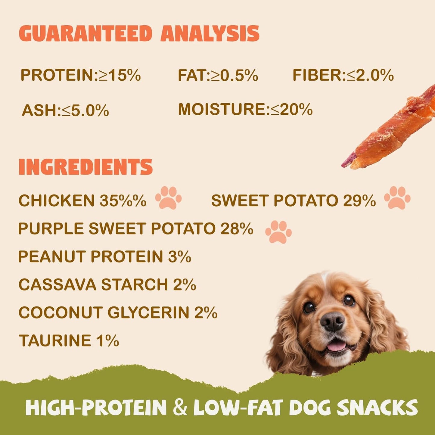 Chicken Jerky Wrapped Double Sweet Potato Dog Treats,Low Fat & Rawhide-Free & High Protein Dog Snacks,Orange & Purple Sweet Potato Soft Chews w/1% Taurine for Small Medium Large Dogs,10.58oz