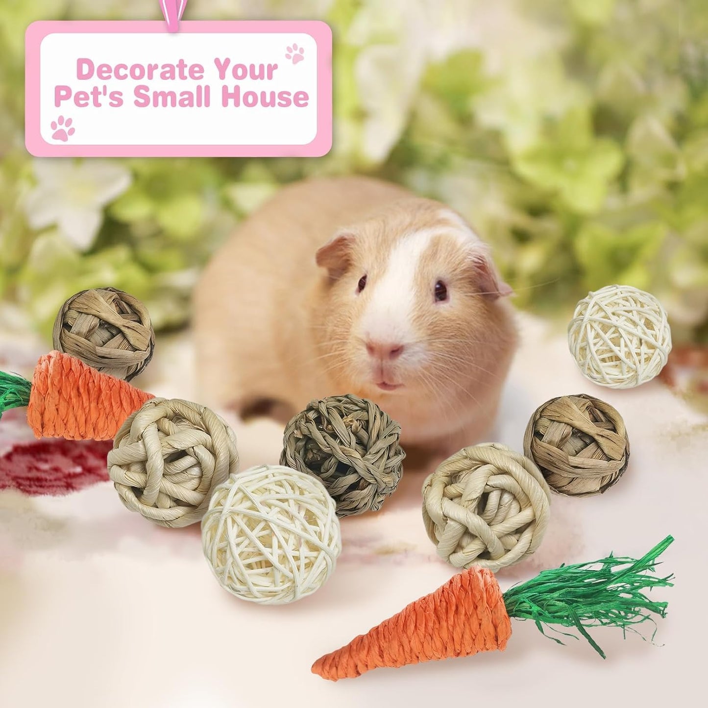 kathson 17 Pcs Natural Rabbit Chew Toys Guinea Pig Toys Small Animal Play Ball Bunny Activity Chinchilla Rolling Toy Gnawing Treats Grass Balls for Pet Rat Hamsters Gerbils Mice Cage Entertainment